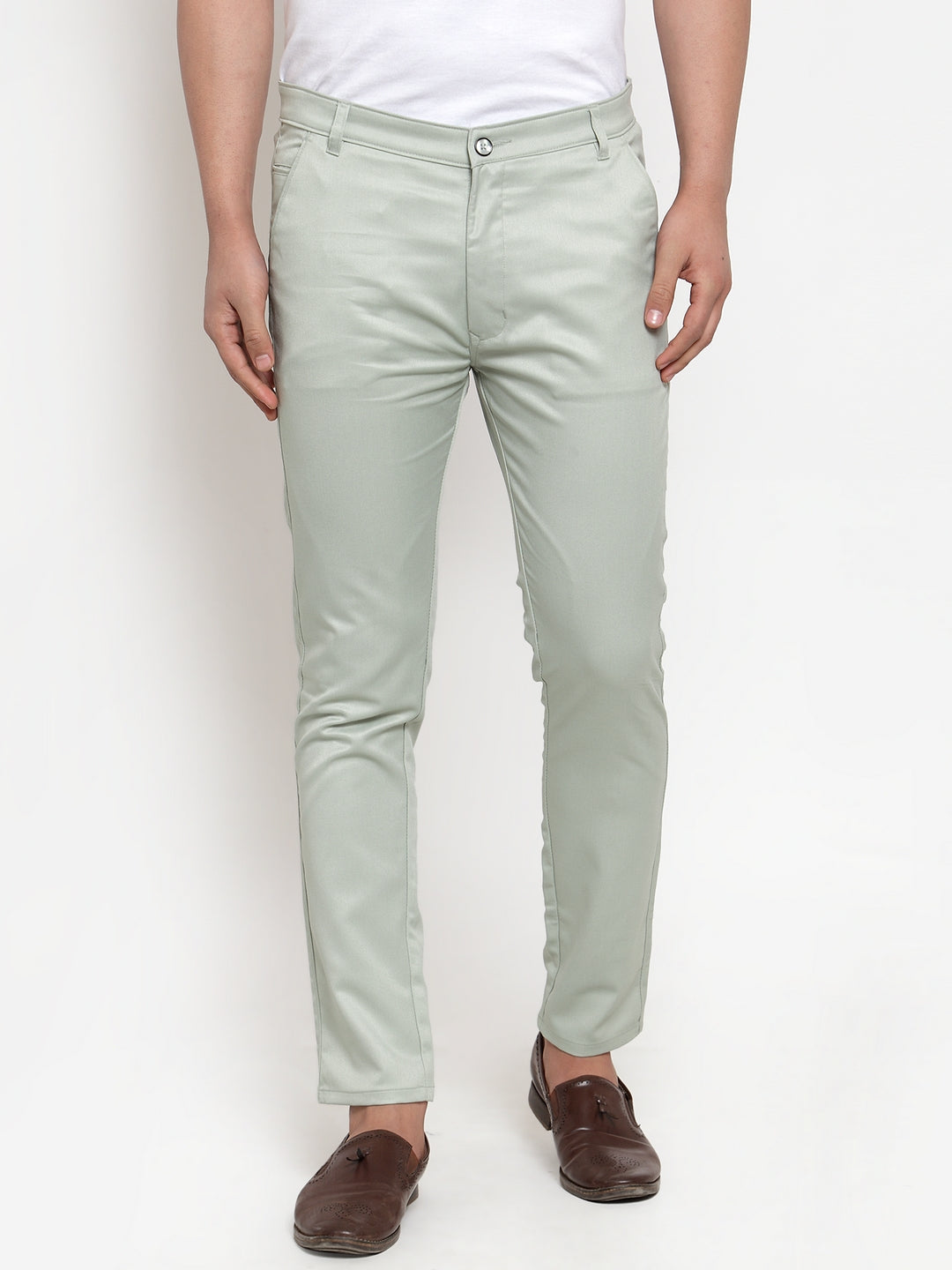 Jainish Men's Green Solid Formal Trousers ( FGP 253Pista ) | Swadesiicart