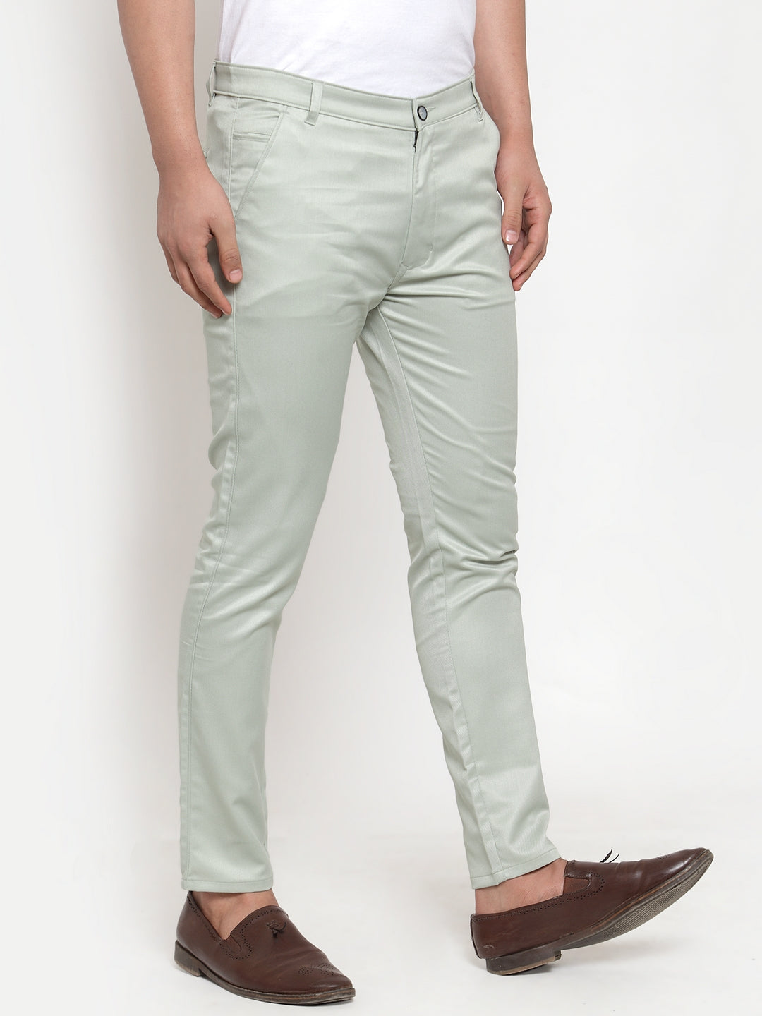 Jainish Men's Green Solid Formal Trousers ( FGP 253Pista ) | Swadesiicart