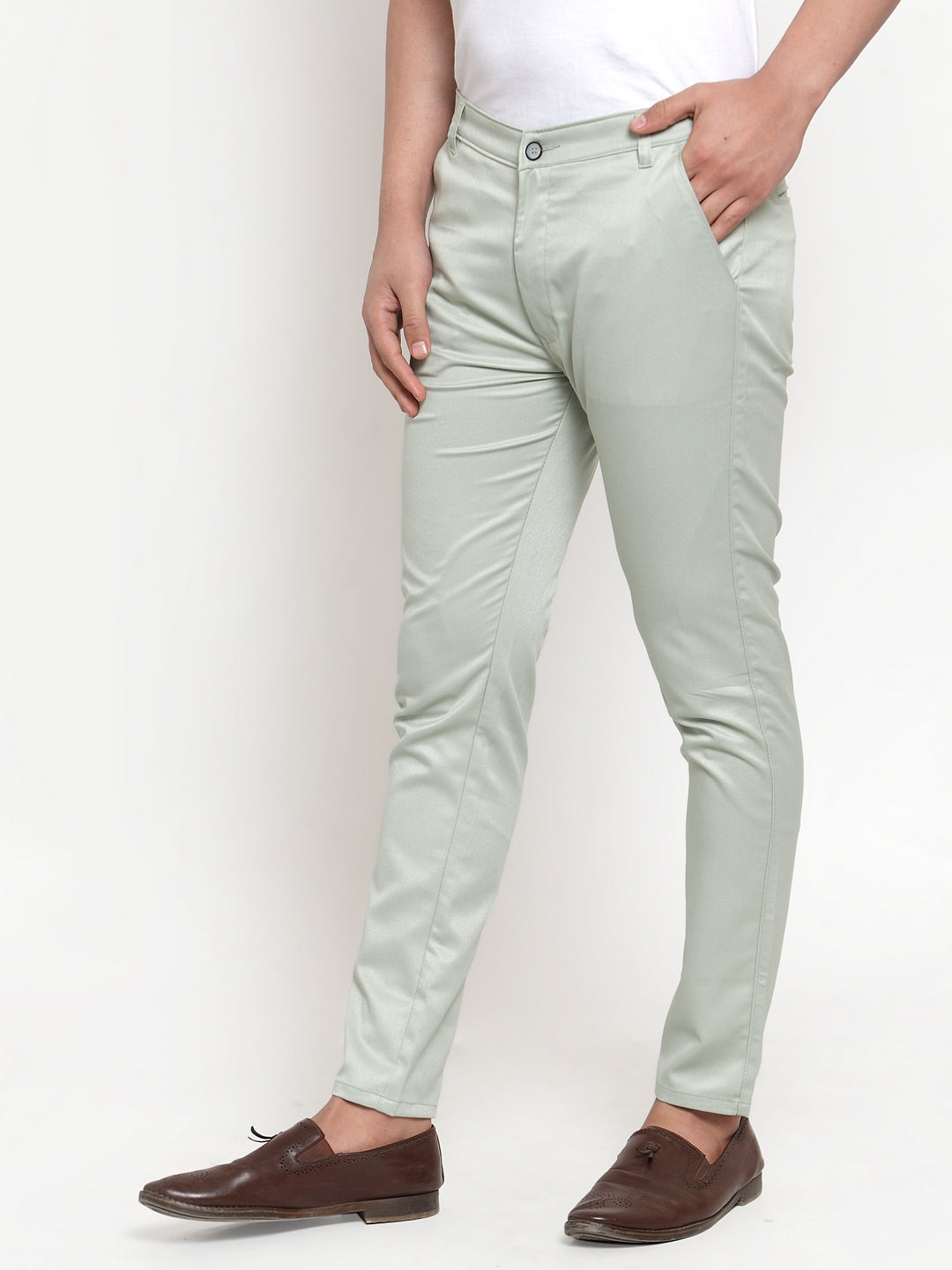 Jainish Men's Green Solid Formal Trousers ( FGP 253Pista ) | Swadesiicart