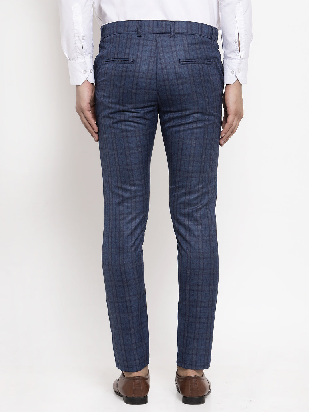 Jainish Men's Navy Cotton Checked Formal Trousers ( GP 259Navy-Blue ) | Swadesiicart