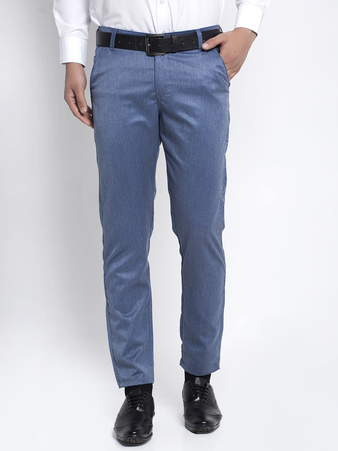 Jainish Men's Blue Cotton Solid Formal Trousers ( FGP 265Indigo ) | Swadesiicart