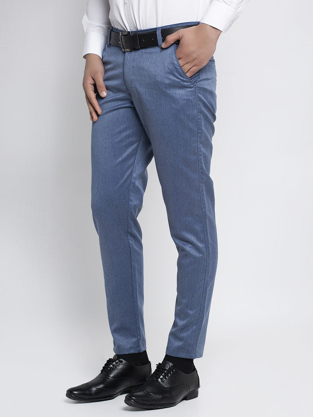 Jainish Men's Blue Cotton Solid Formal Trousers ( FGP 265Indigo ) | Swadesiicart