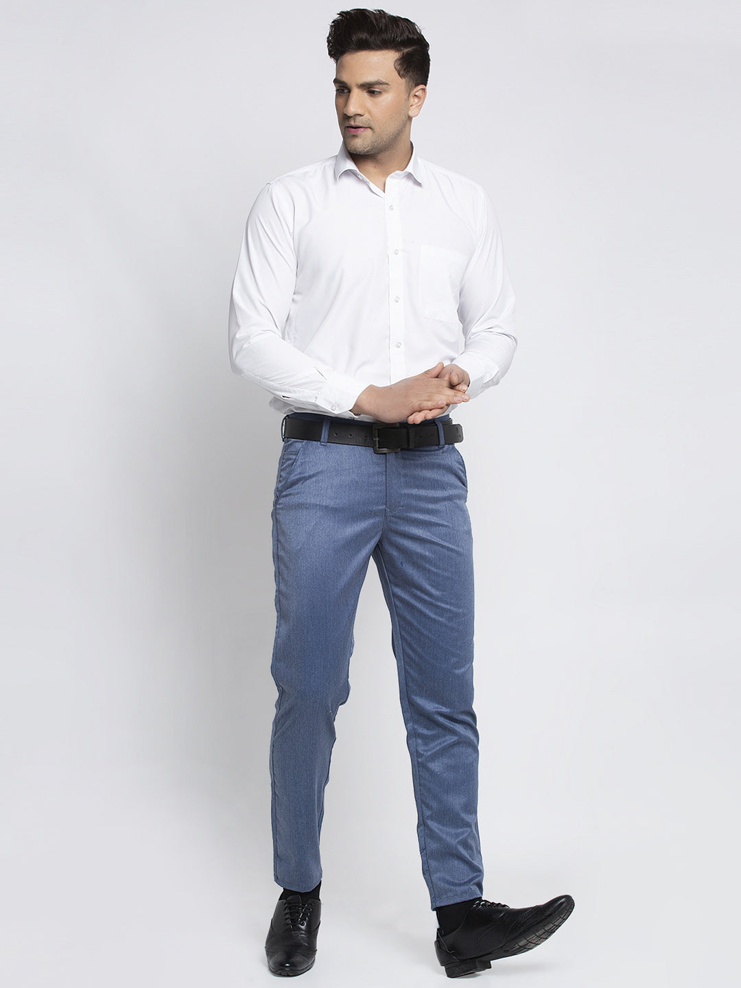 Jainish Men's Blue Cotton Solid Formal Trousers ( FGP 265Indigo ) | Swadesiicart