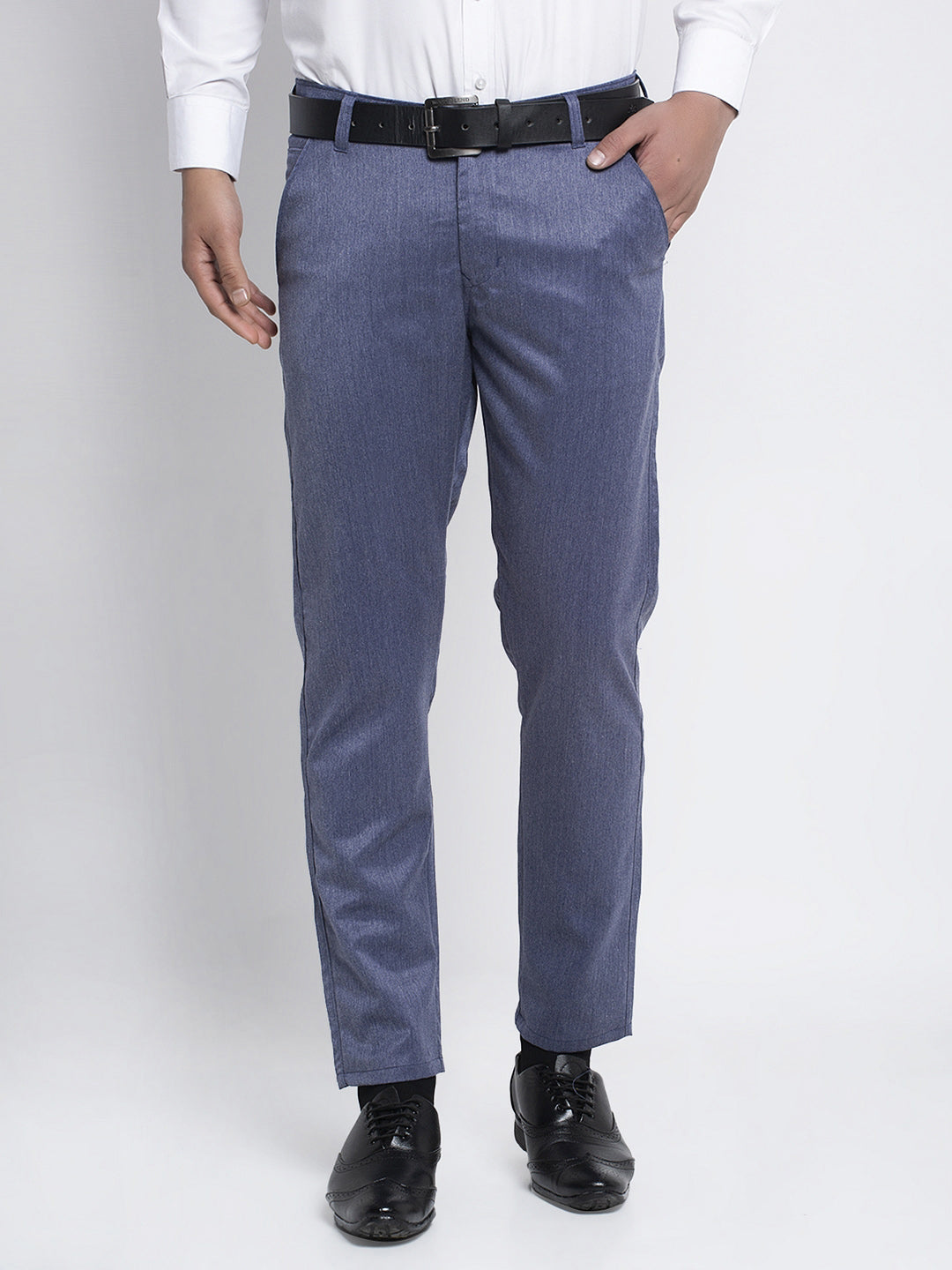 Jainish Men's Blue Cotton Solid Formal Trousers ( FGP 265Navy ) | Swadesiicart