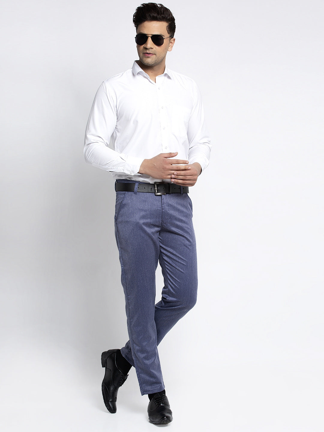 Jainish Men's Blue Cotton Solid Formal Trousers ( FGP 265Navy ) | Swadesiicart