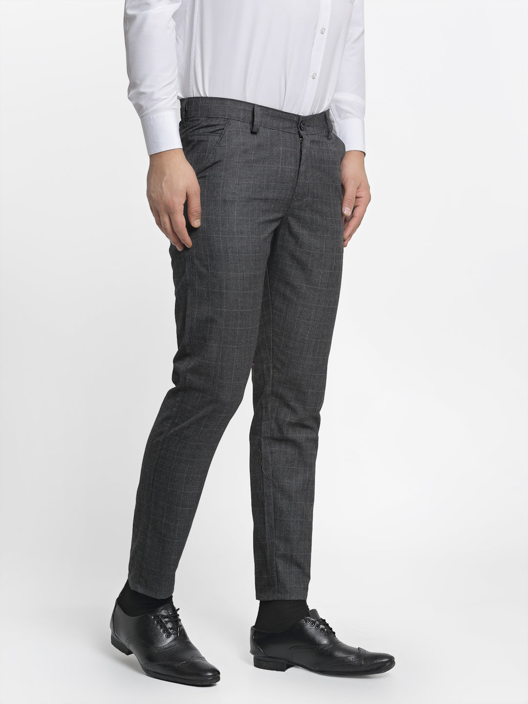 Jainish Men's Charcoal Checked Formal Trousers ( FGP 266Charcoal ) | Swadesiicart