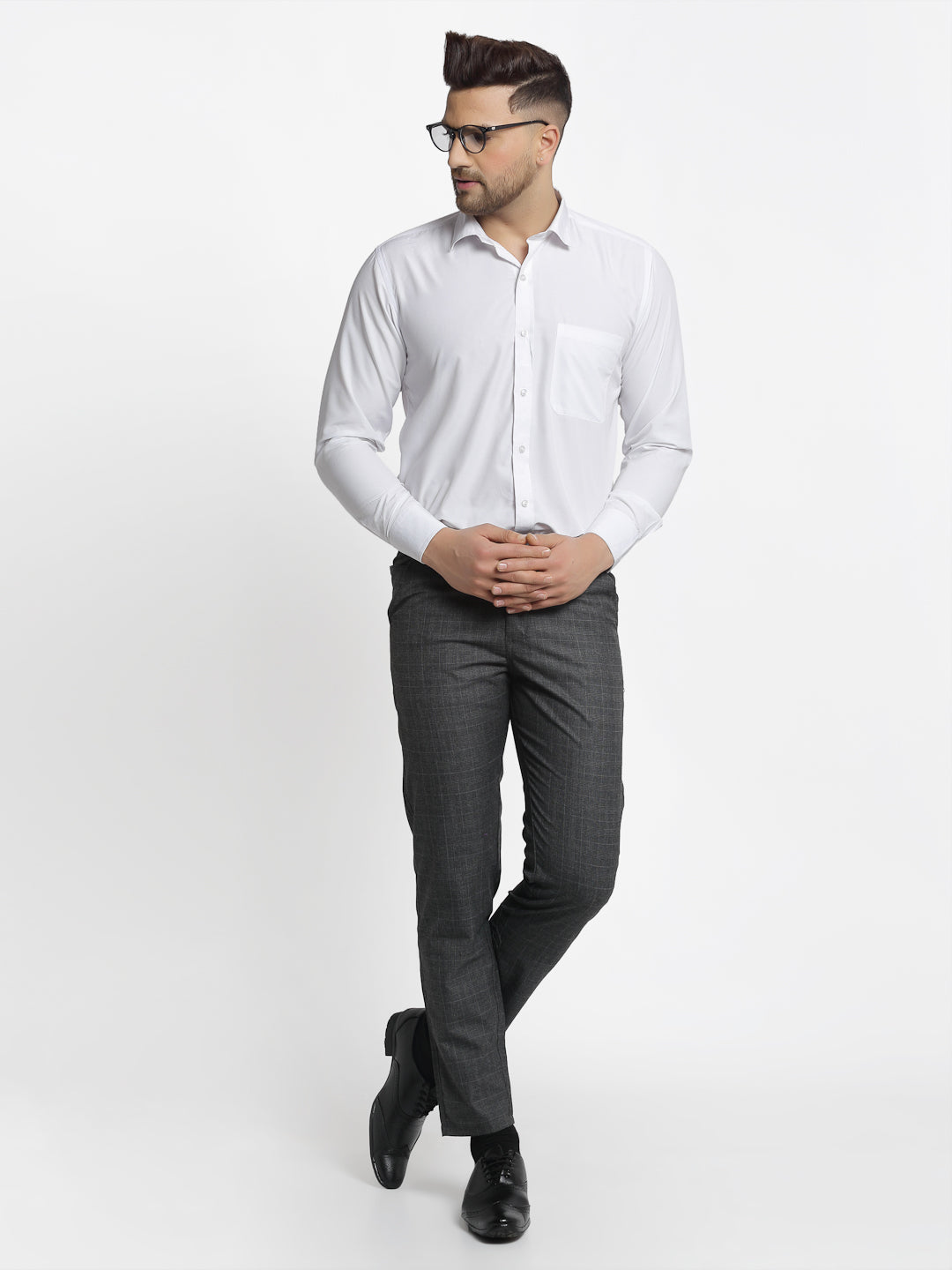 Jainish Men's Charcoal Checked Formal Trousers ( FGP 266Charcoal ) | Swadesiicart