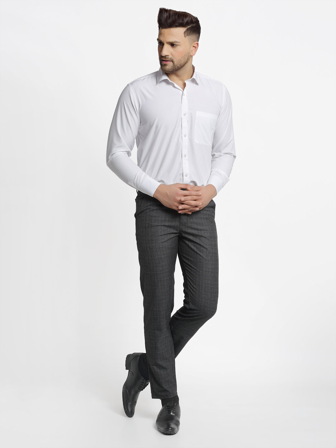 Jainish Men's Charcoal Checked Formal Trousers ( FGP 266Charcoal ) | Swadesiicart