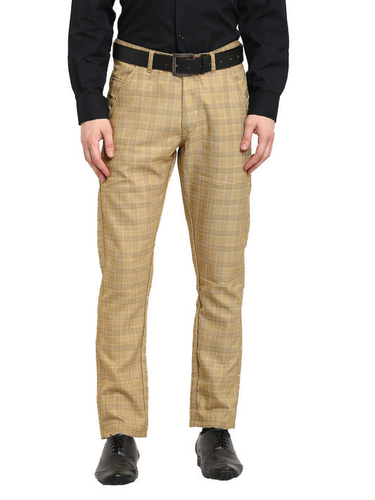 Jainish Men's Beige Cotton Checked Formal Trousers ( FGP 267Beige ) | Swadesiicart