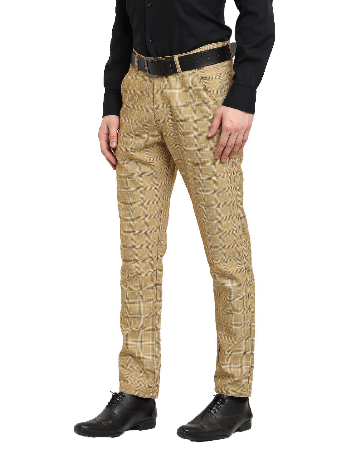 Jainish Men's Beige Cotton Checked Formal Trousers ( FGP 267Beige ) | Swadesiicart