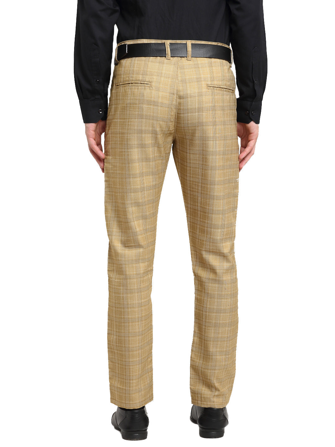 Jainish Men's Beige Cotton Checked Formal Trousers ( FGP 267Beige ) | Swadesiicart