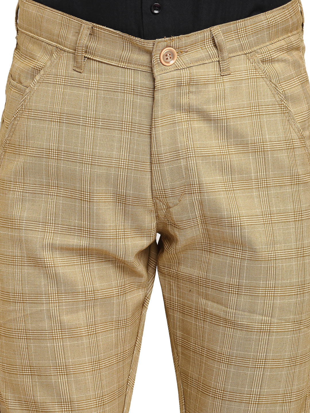 Jainish Men's Beige Cotton Checked Formal Trousers ( FGP 267Beige ) | Swadesiicart