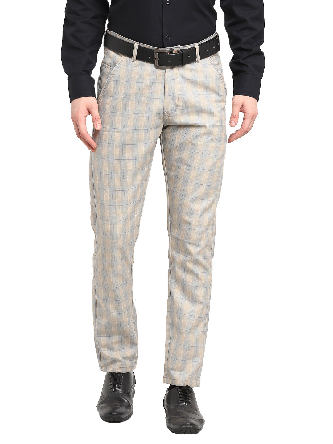 Jainish Men's Blue Cotton Checked Formal Trousers ( FGP 267Blue ) | Swadesiicart