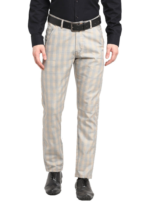 Jainish Men's Blue Cotton Checked Formal Trousers ( FGP 267Blue ) | Swadesiicart