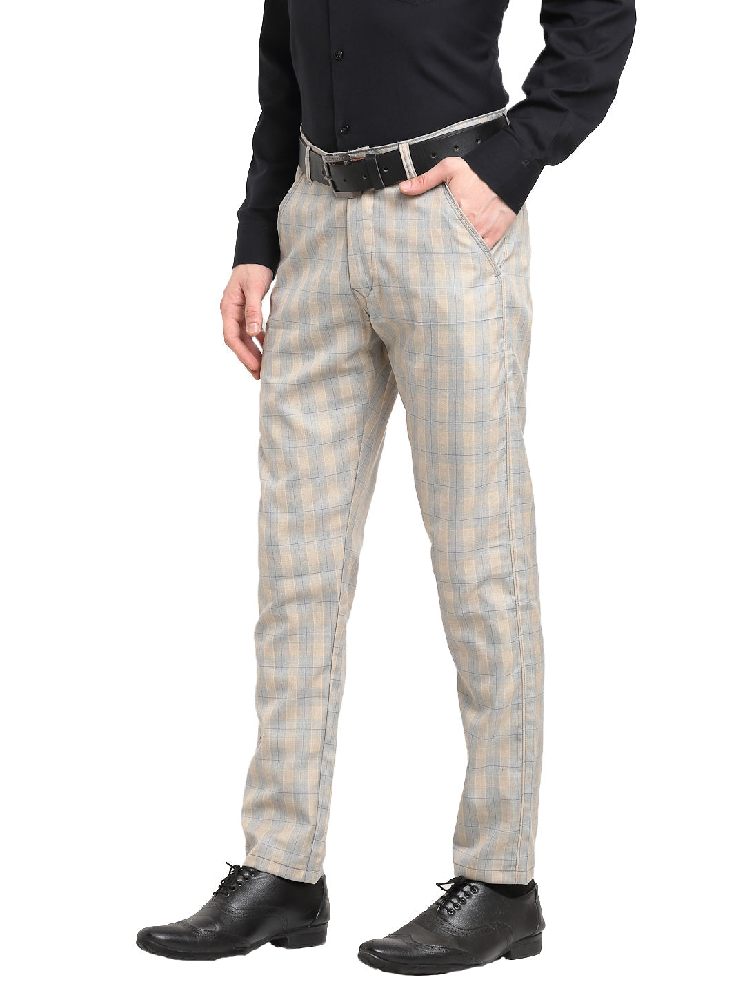 Jainish Men's Blue Cotton Checked Formal Trousers ( FGP 267Blue ) | Swadesiicart