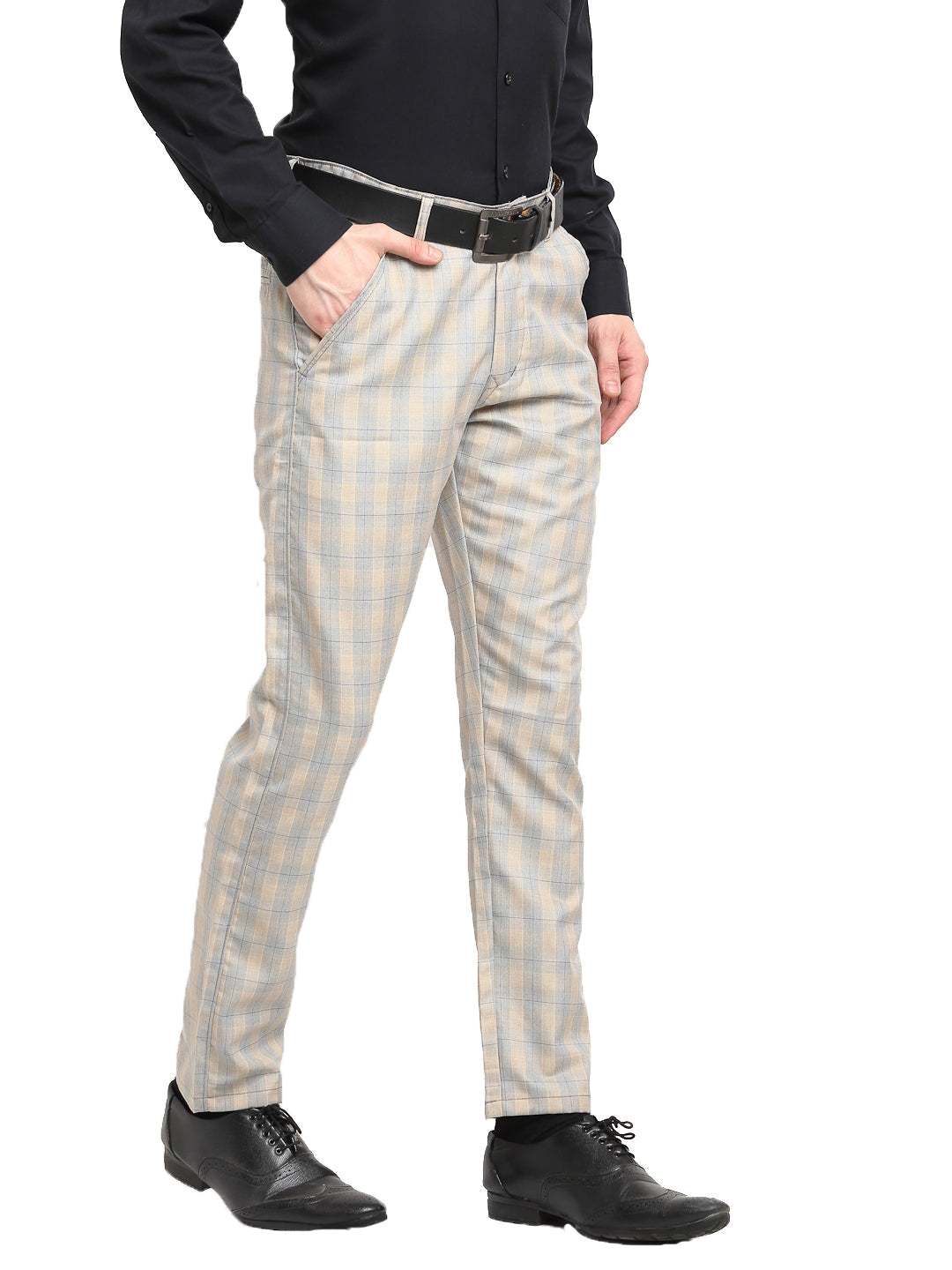 Jainish Men's Blue Cotton Checked Formal Trousers ( FGP 267Blue ) | Swadesiicart