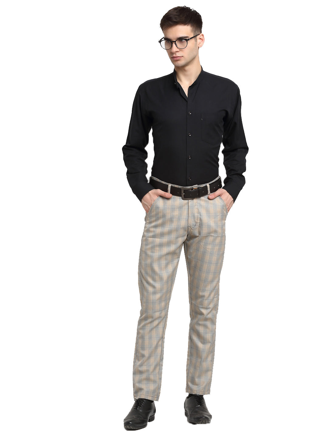 Jainish Men's Blue Cotton Checked Formal Trousers ( FGP 267Blue ) | Swadesiicart