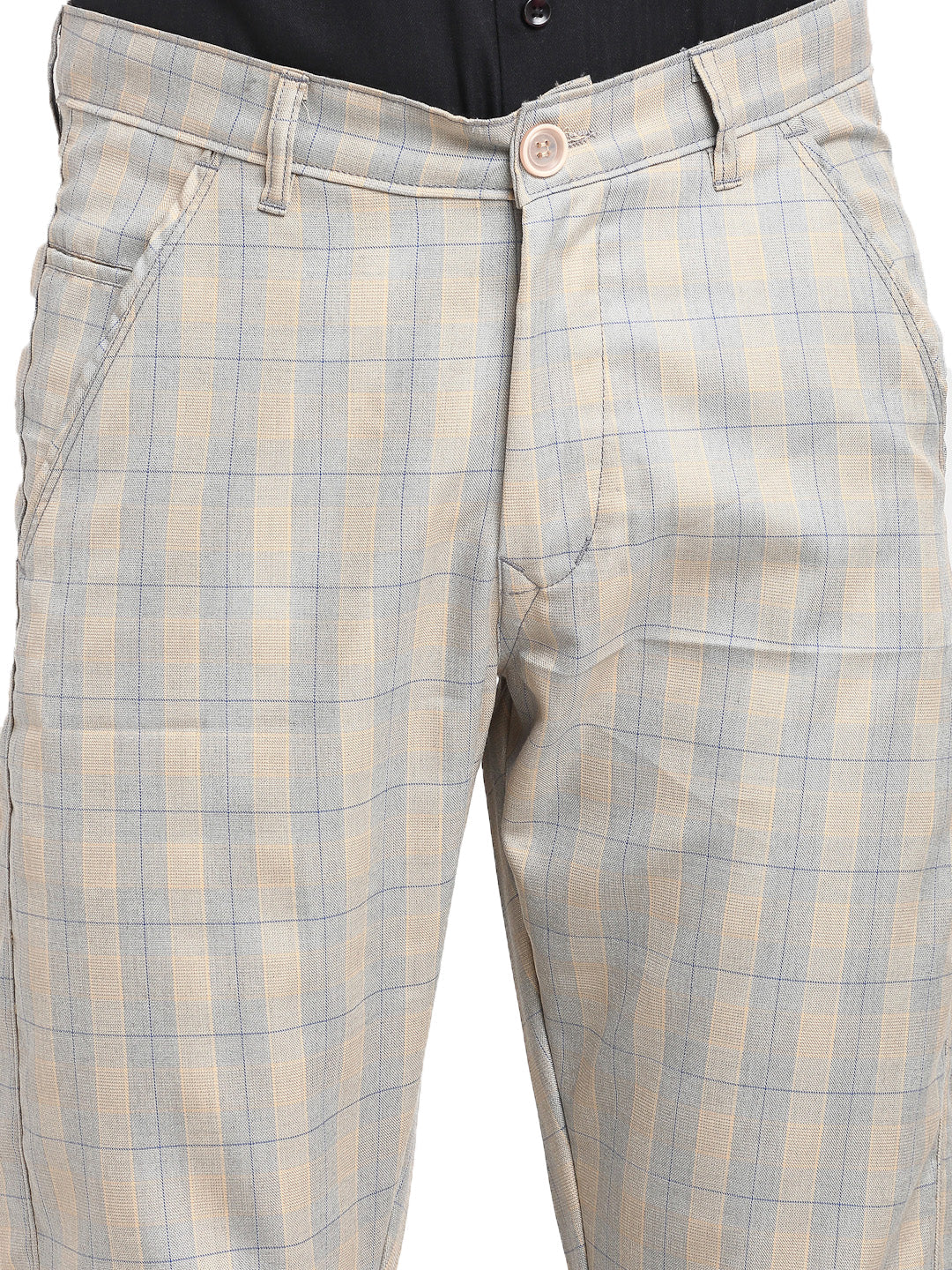 Jainish Men's Blue Cotton Checked Formal Trousers ( FGP 267Blue ) | Swadesiicart