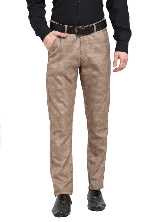 Jainish Men's Brown Cotton Checked Formal Trousers ( FGP 267Brown ) | Swadesiicart