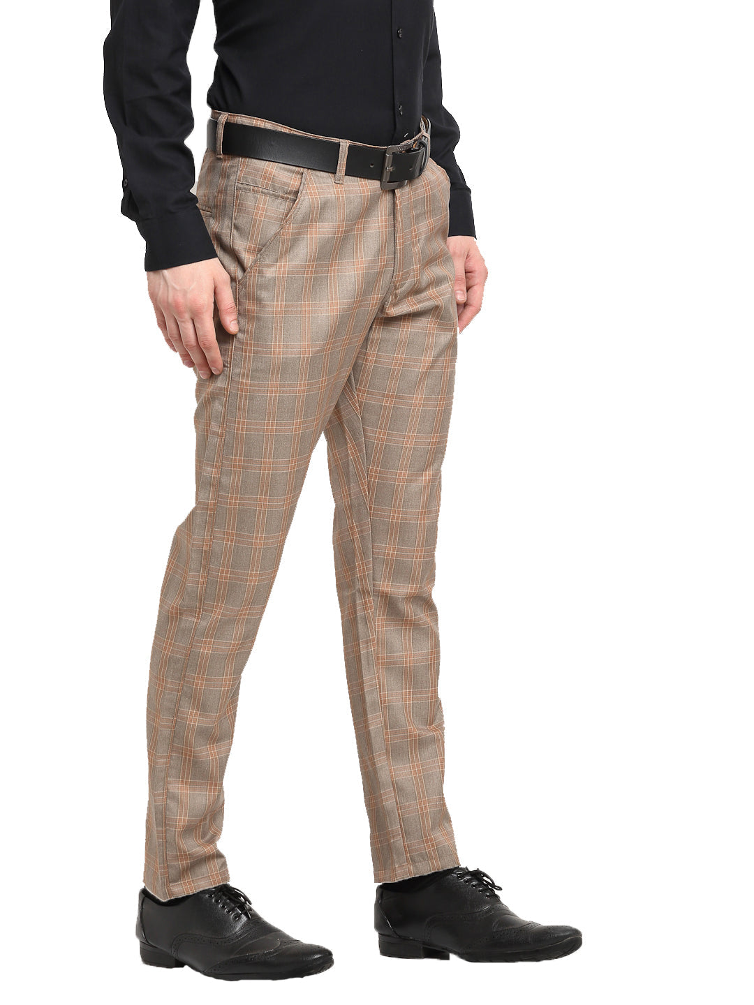 Jainish Men's Brown Cotton Checked Formal Trousers ( FGP 267Brown ) | Swadesiicart