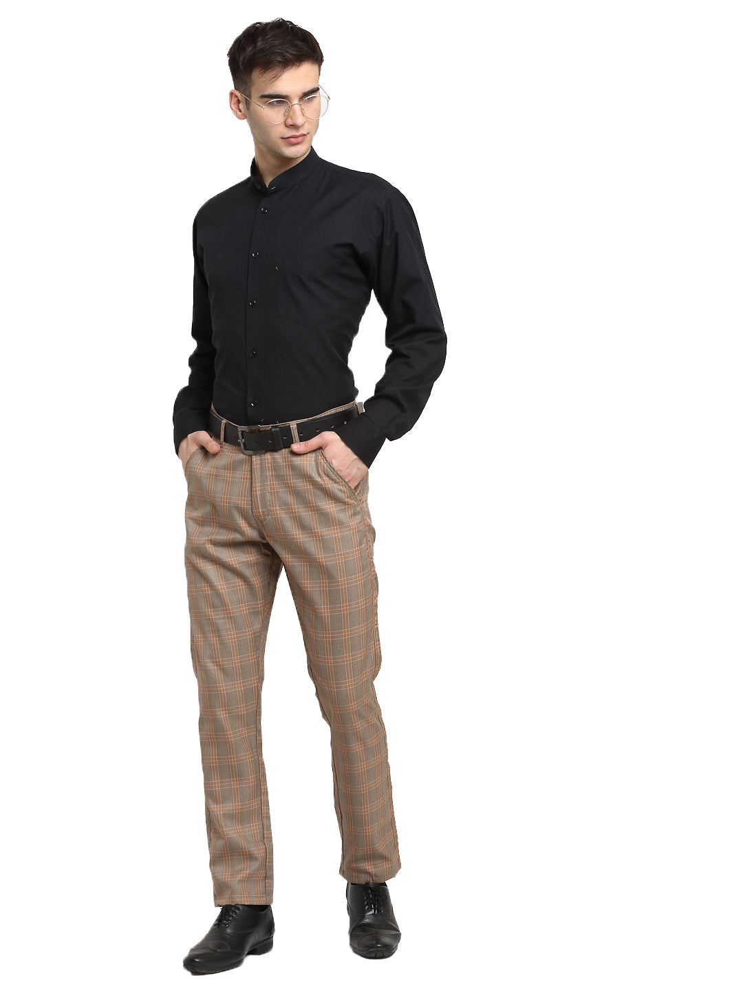 Jainish Men's Brown Cotton Checked Formal Trousers ( FGP 267Brown ) | Swadesiicart