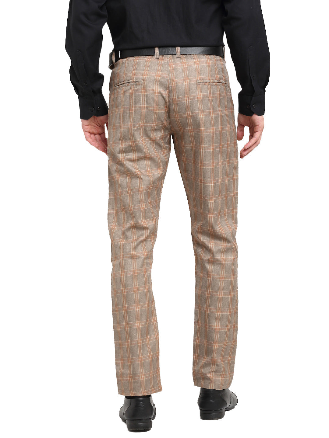Jainish Men's Brown Cotton Checked Formal Trousers ( FGP 267Brown ) | Swadesiicart