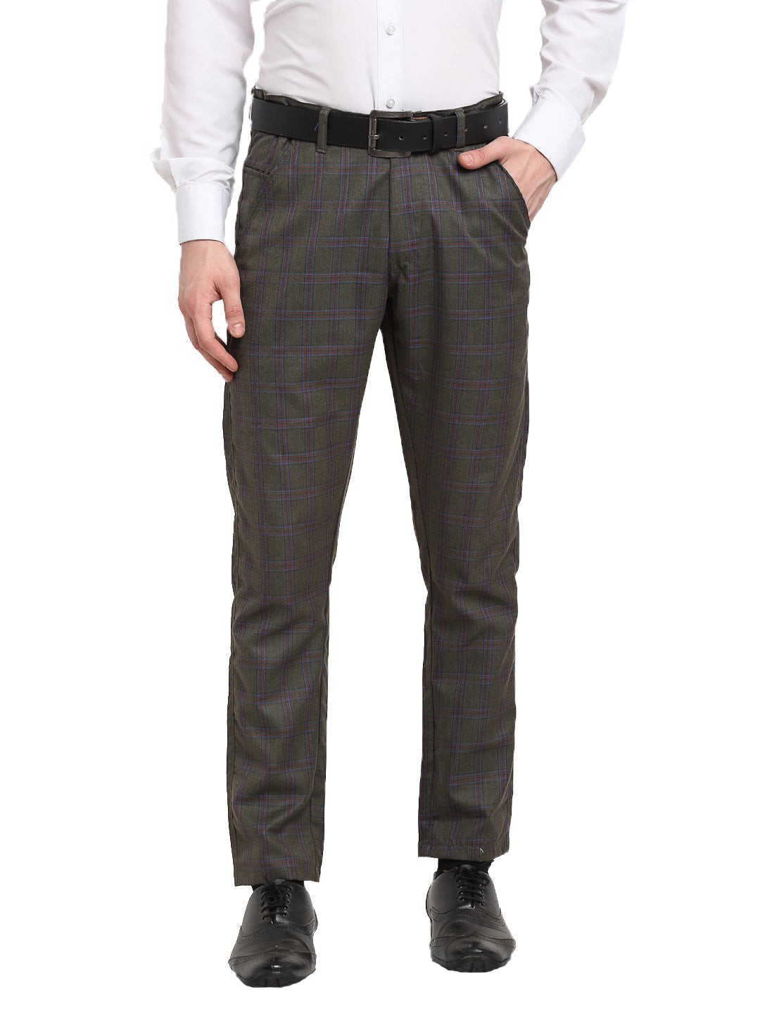 Jainish Men's Black Cotton Checked Formal Trousers ( FGP 267Charcoal ) | Swadesiicart