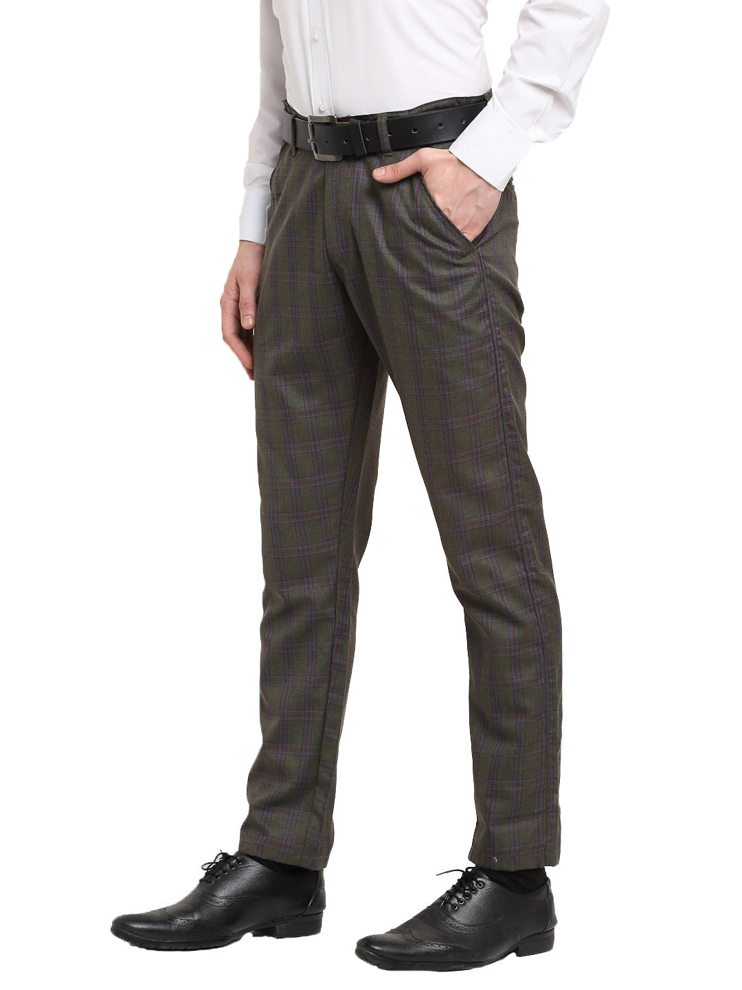 Jainish Men's Black Cotton Checked Formal Trousers ( FGP 267Charcoal ) | Swadesiicart