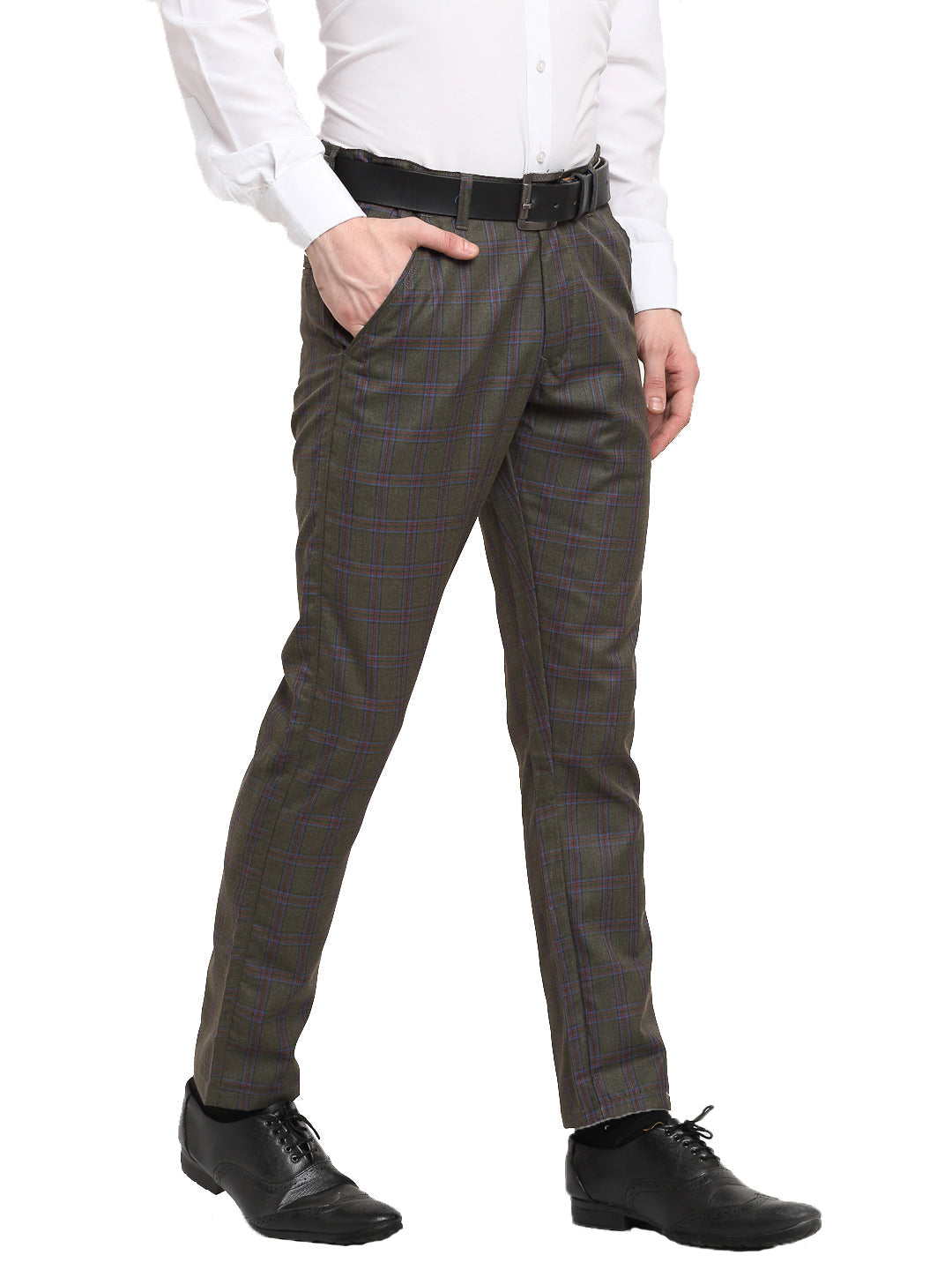 Jainish Men's Black Cotton Checked Formal Trousers ( FGP 267Charcoal ) | Swadesiicart