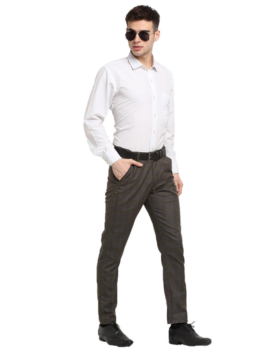 Jainish Men's Black Cotton Checked Formal Trousers ( FGP 267Charcoal ) | Swadesiicart