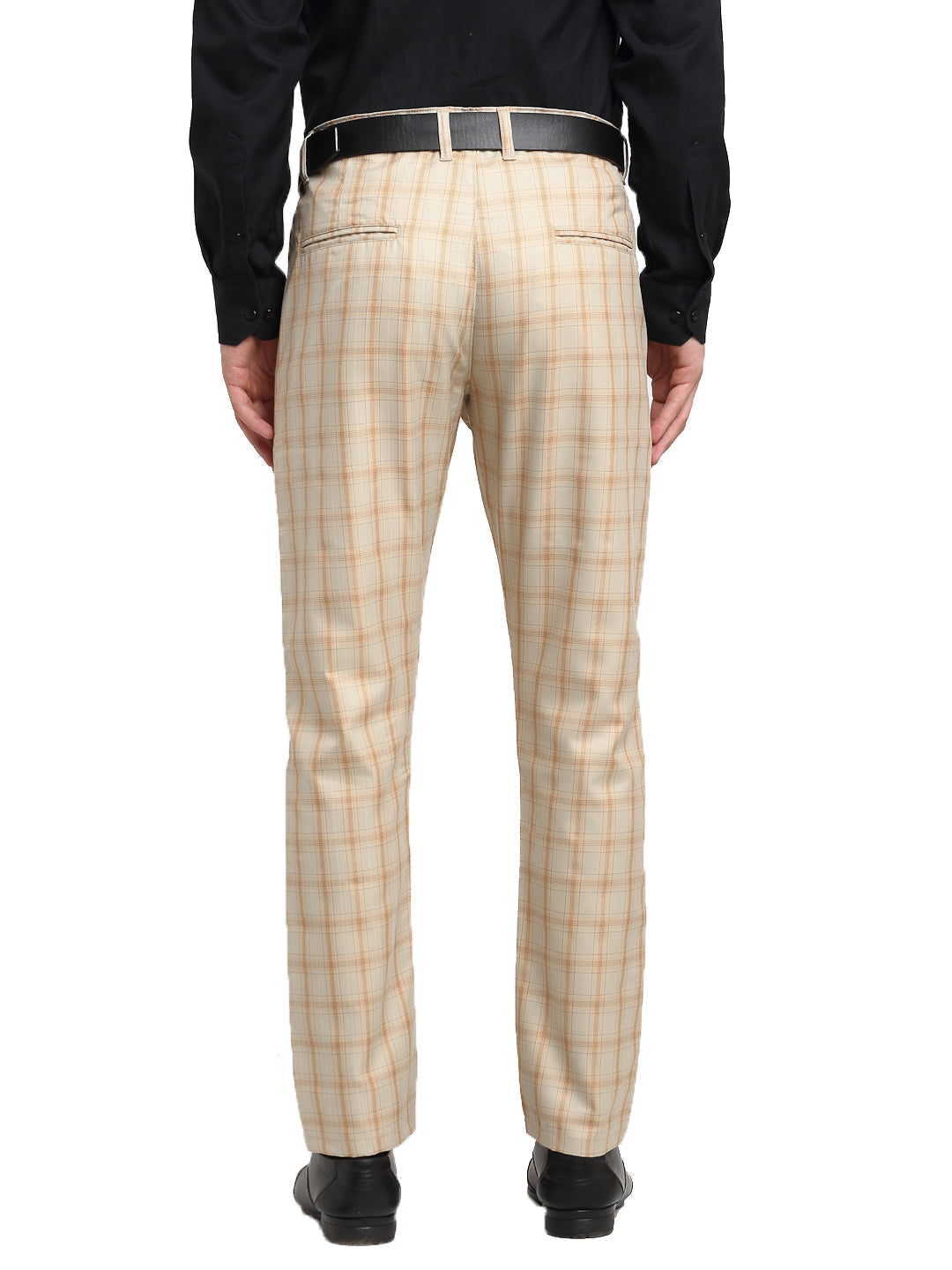 Jainish Men's Cream Cotton Checked Formal Trousers ( FGP 267Cream ) | Swadesiicart