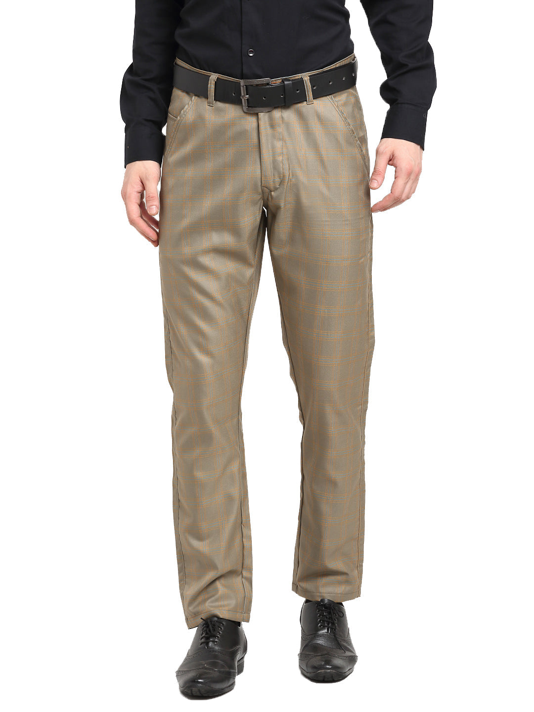 Jainish Men's Brown Cotton Checked Formal Trousers ( FGP 267Dark-Brown ) | Swadesiicart