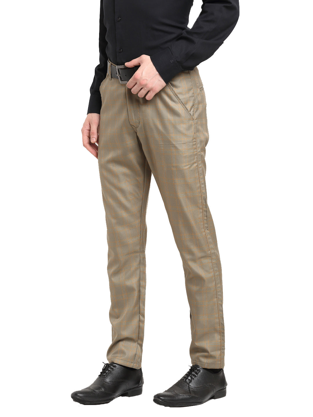 Jainish Men's Brown Cotton Checked Formal Trousers ( FGP 267Dark-Brown ) | Swadesiicart