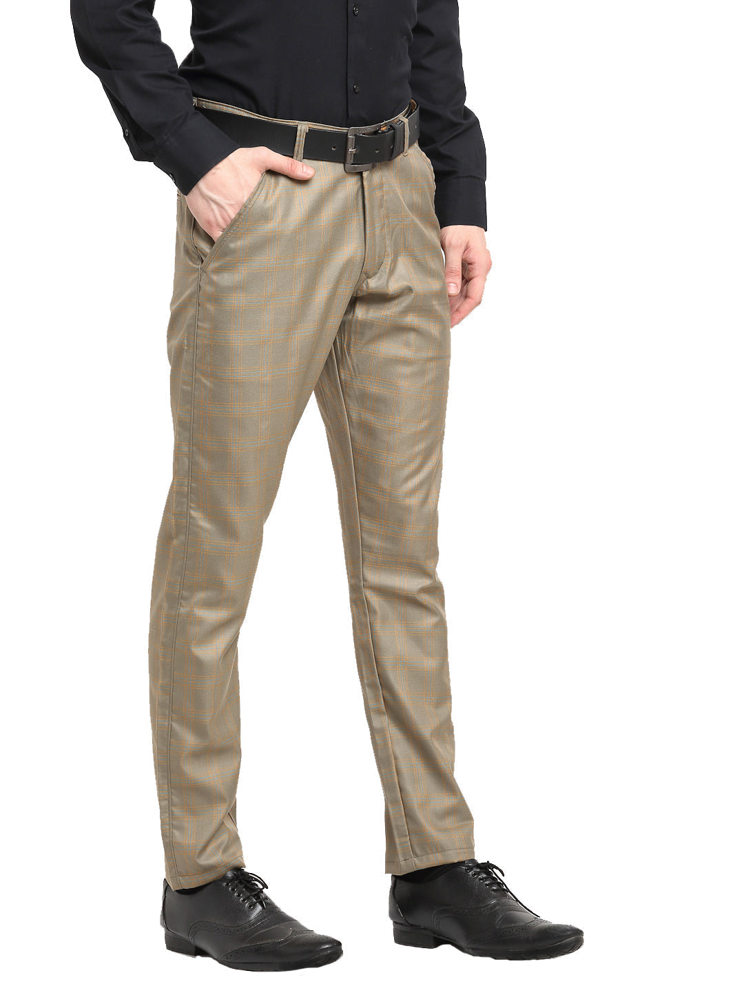Jainish Men's Brown Cotton Checked Formal Trousers ( FGP 267Dark-Brown ) | Swadesiicart