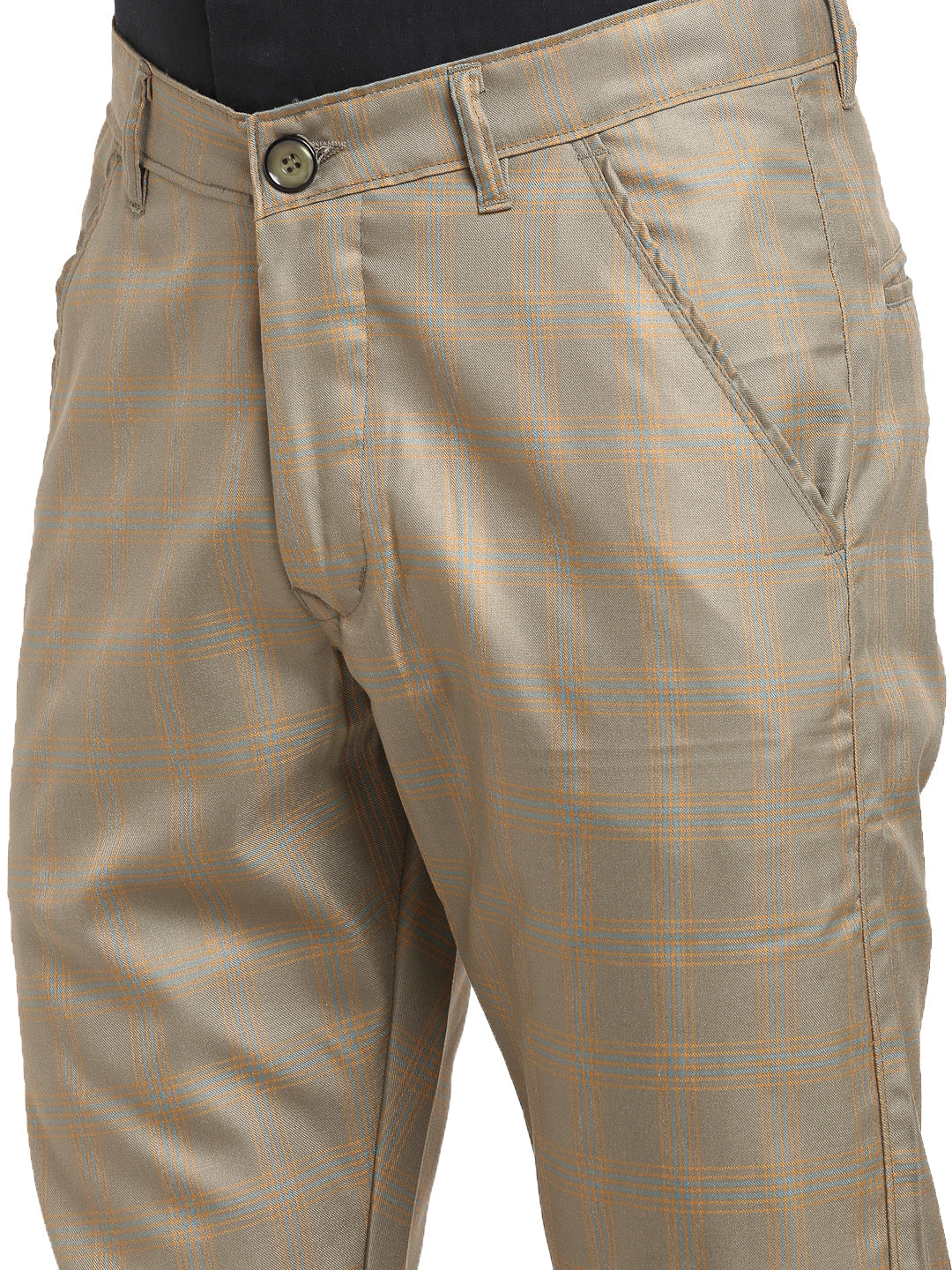 Jainish Men's Brown Cotton Checked Formal Trousers ( FGP 267Dark-Brown ) | Swadesiicart
