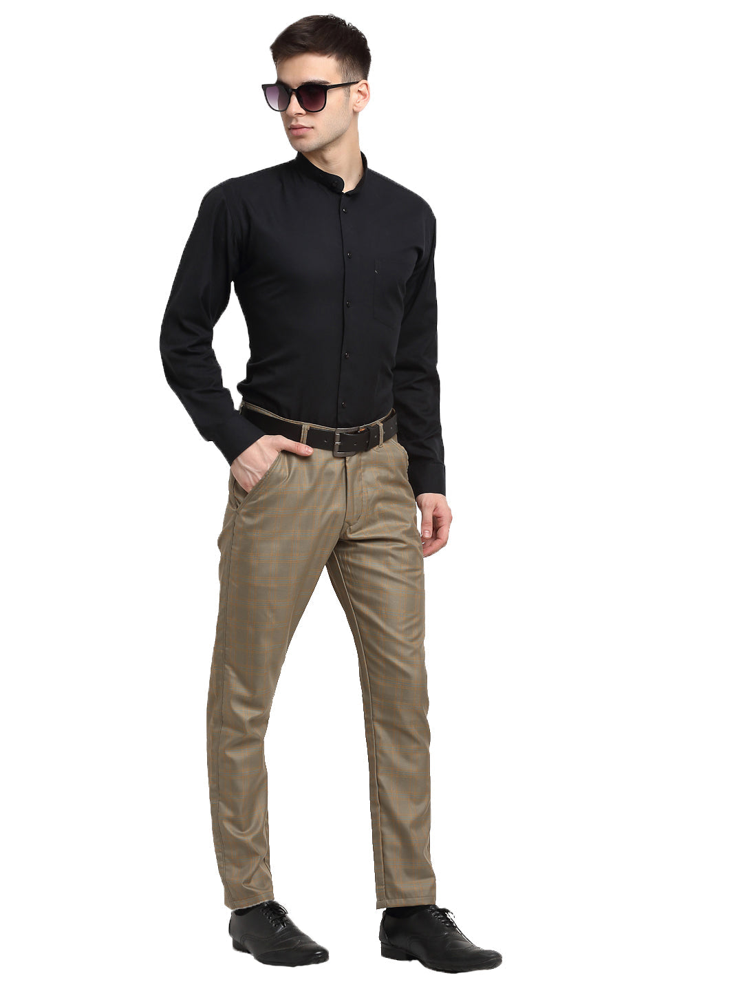 Jainish Men's Brown Cotton Checked Formal Trousers ( FGP 267Dark-Brown ) | Swadesiicart