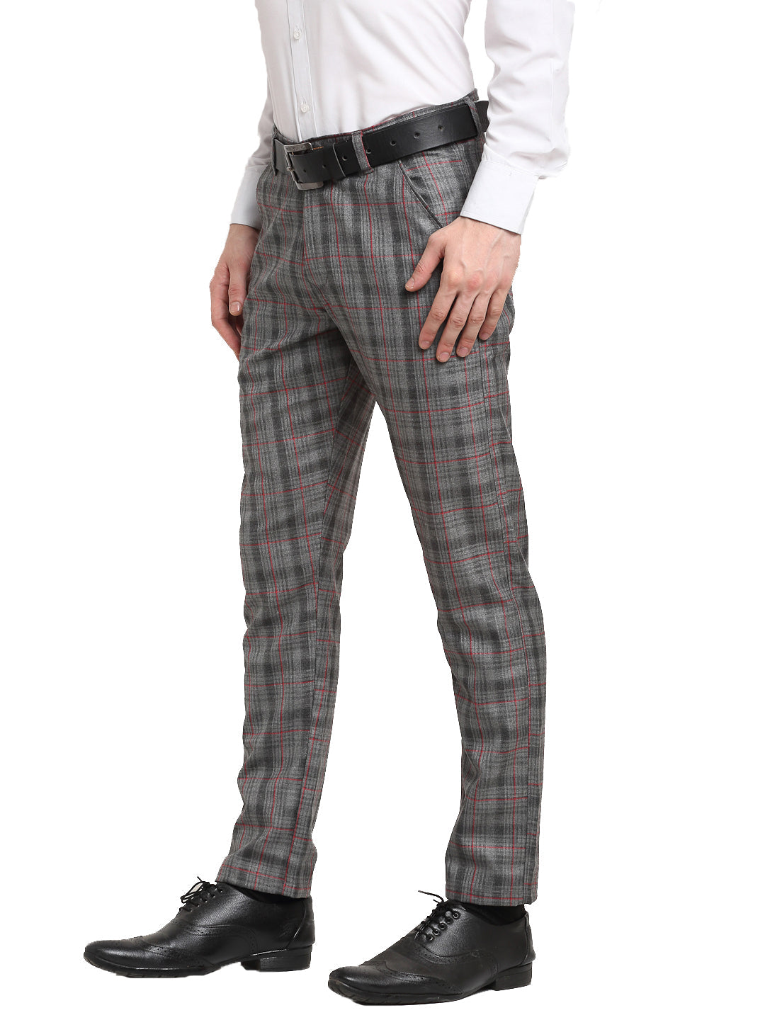 Jainish Men's Grey Cotton Checked Formal Trousers ( FGP 267Grey ) | Swadesiicart
