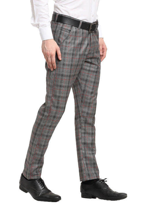 Jainish Men's Grey Cotton Checked Formal Trousers ( FGP 267Grey ) | Swadesiicart