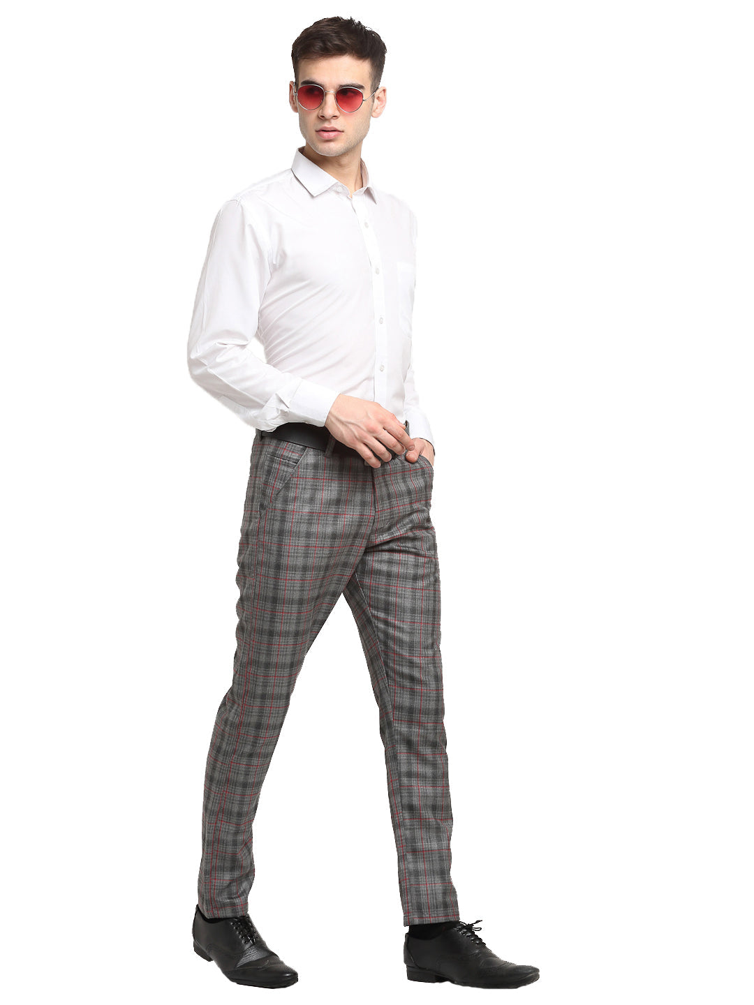 Jainish Men's Grey Cotton Checked Formal Trousers ( FGP 267Grey ) | Swadesiicart