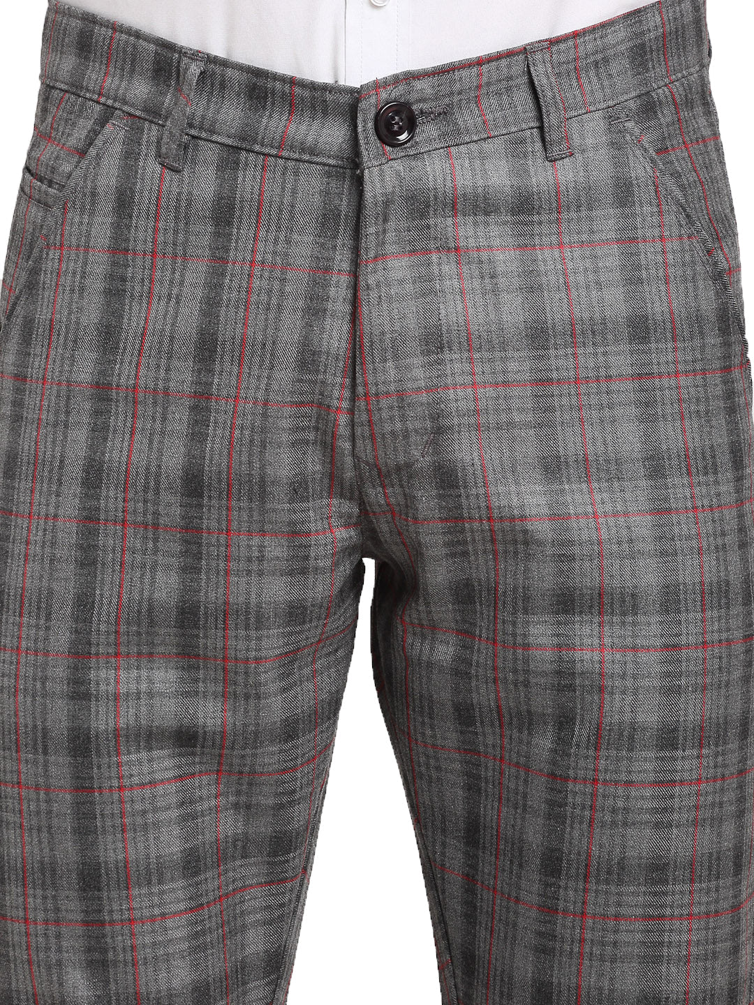 Jainish Men's Grey Cotton Checked Formal Trousers ( FGP 267Grey ) | Swadesiicart