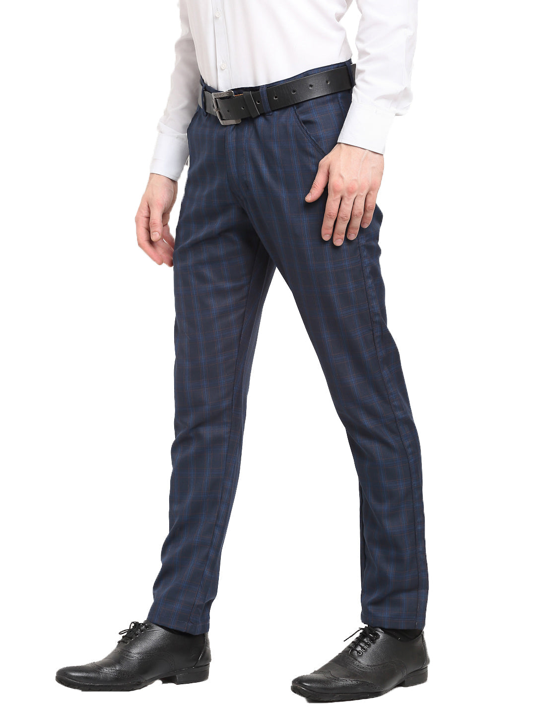 Jainish Men's Navy Blue Cotton Checked Formal Trousers ( FGP 267Navy ) | Swadesiicart