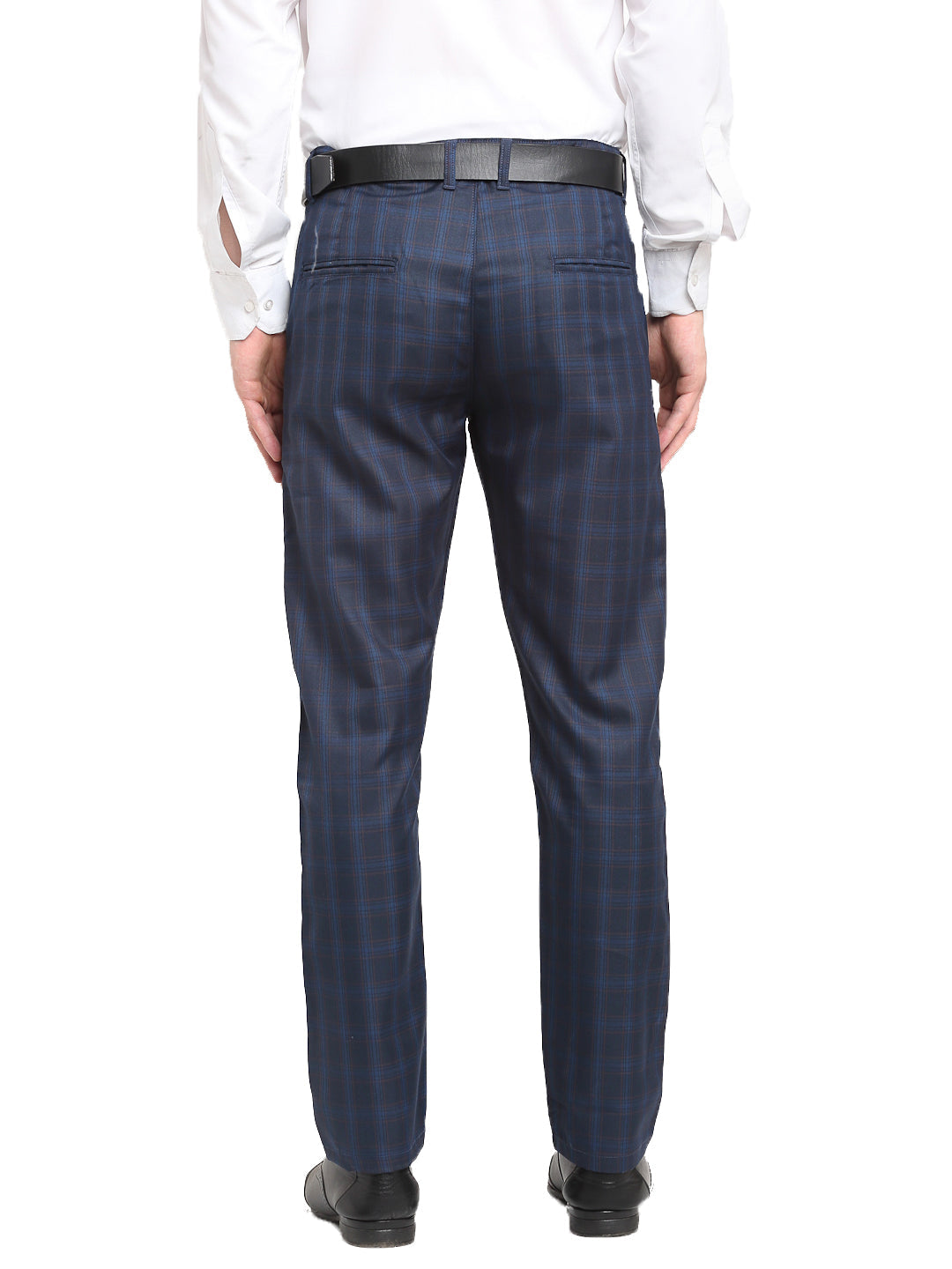 Jainish Men's Navy Blue Cotton Checked Formal Trousers ( FGP 267Navy ) | Swadesiicart