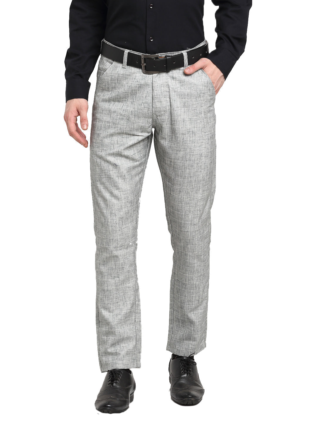 Jainish Men's Grey Cotton Solid Formal Trousers ( FGP 268Grey ) | Swadesiicart