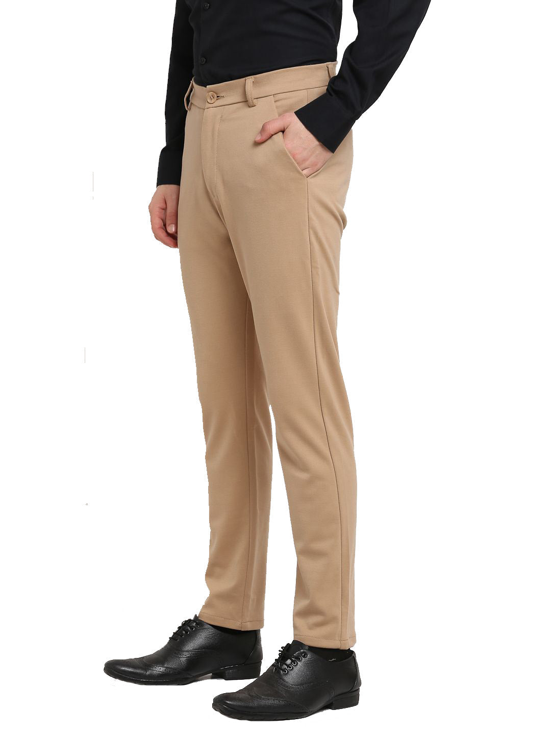 Jainish Men's Beige 4-Way Lycra Tapered Fit Trousers ( FGP 269Beige ) | Swadesiicart