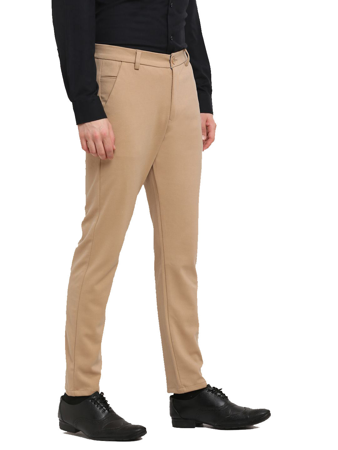 Jainish Men's Beige 4-Way Lycra Tapered Fit Trousers ( FGP 269Beige ) | Swadesiicart