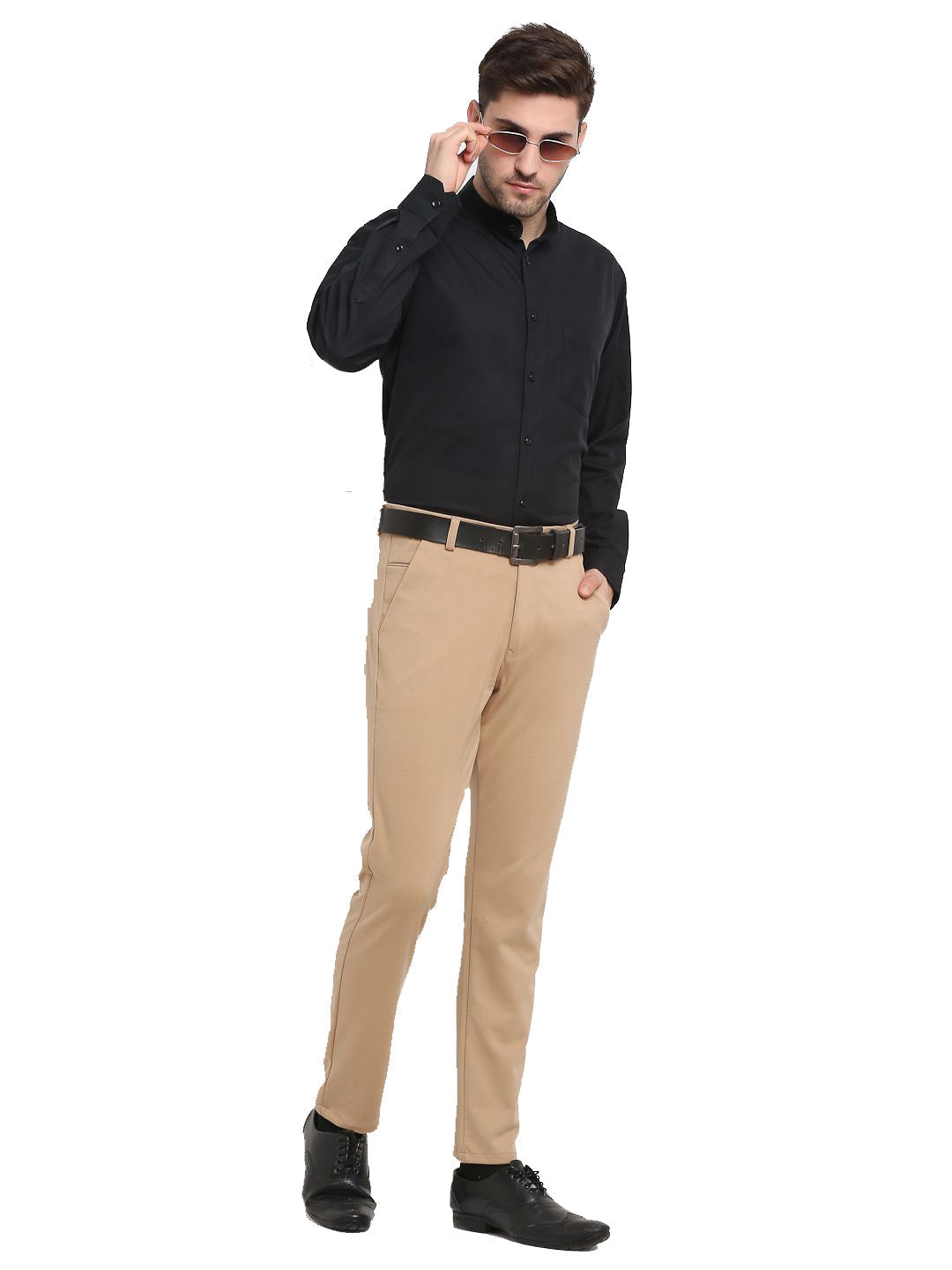 Jainish Men's Beige 4-Way Lycra Tapered Fit Trousers ( FGP 269Beige ) | Swadesiicart