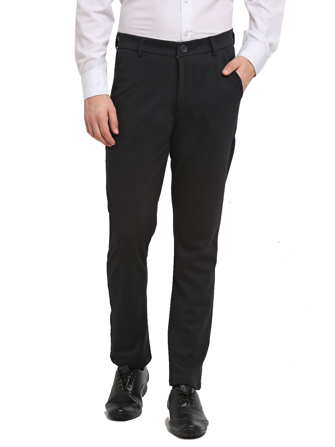 Jainish Men's Black 4-Way Lycra Tapered Fit Trousers ( FGP 269Black ) | Swadesiicart