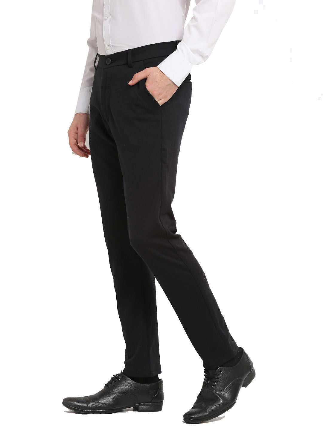Jainish Men's Black 4-Way Lycra Tapered Fit Trousers ( FGP 269Black ) | Swadesiicart