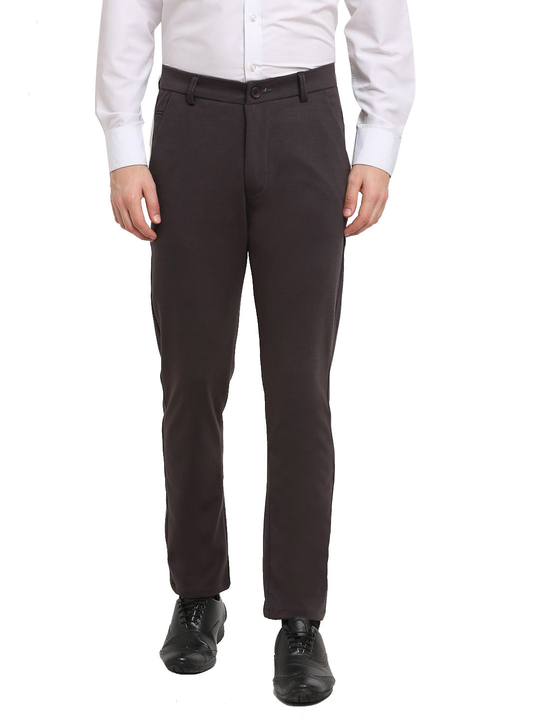 Jainish Men's Brown 4-Way Lycra Tapered Fit Trousers ( FGP 269Brown ) | Swadesiicart