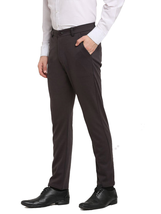 Jainish Men's Brown 4-Way Lycra Tapered Fit Trousers ( FGP 269Brown ) | Swadesiicart